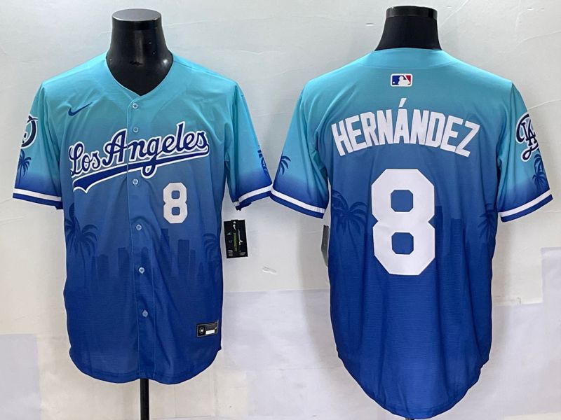 Men 2025 Los Angeles Dodgers #8 Hernandez Blue Nike MLB Jersey Daoqite style 4